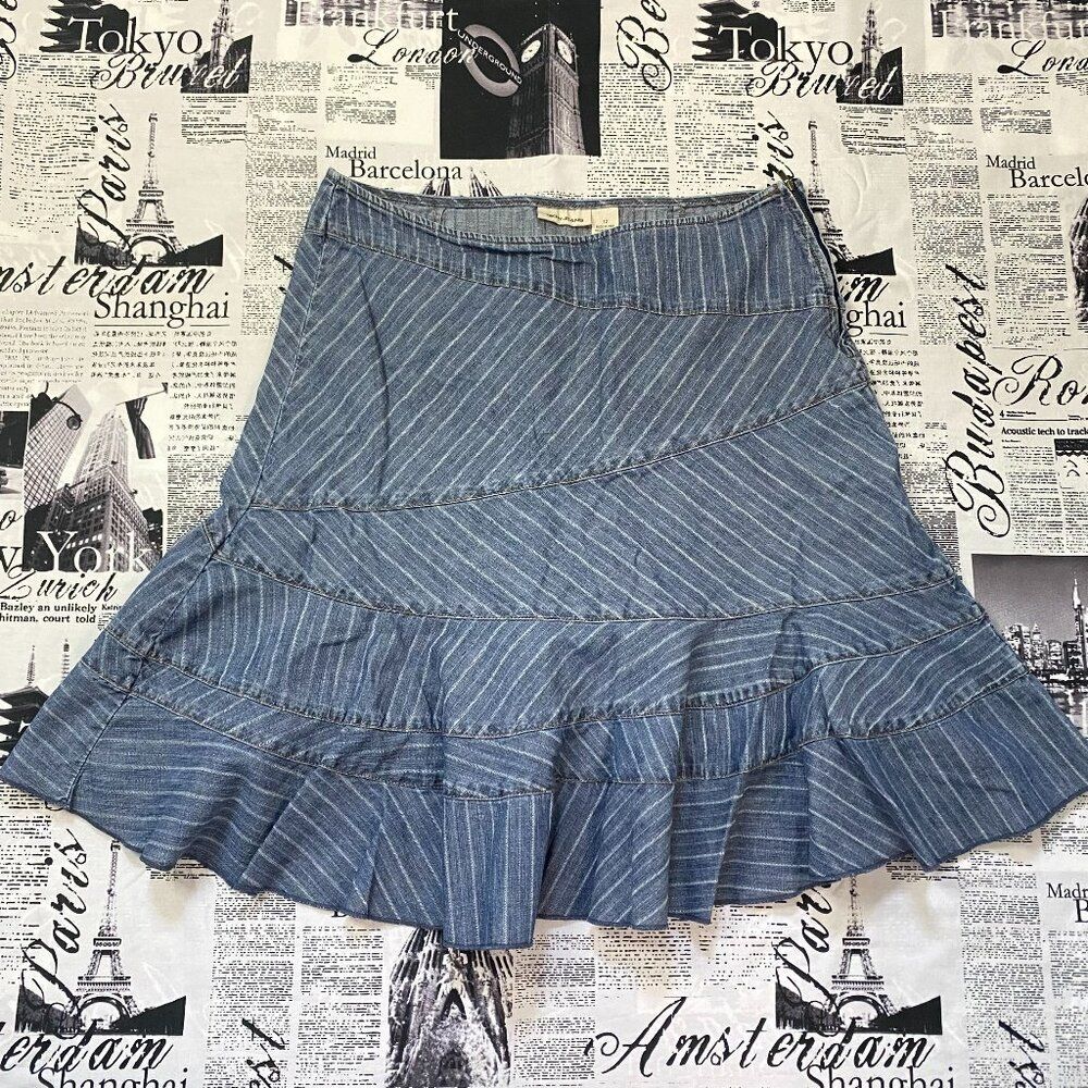 DKNY Jeans Womens y2k vintage 2000s seersucker striped denim skirt midi length